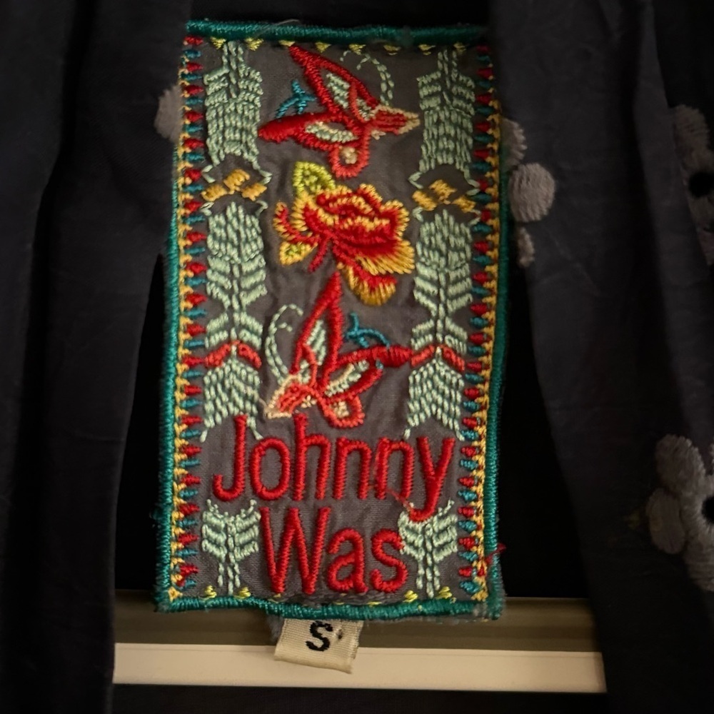 Johnny Was Embroidered Motley Embroidered Kimono Cardigan Navy Tonal Boho Jacket - Picture 7 of 9